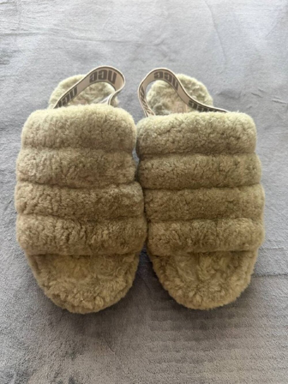 UGG Fluff Yeah Olive Green Cozy Slip On Slide Slippers 1095119 Women's Size 7 - Picture 2 of 7